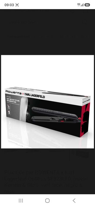 Placa de par ROWENTA x Karl Lagerfeld Optiliss SF323LF0, invelis Keratin & Glow, varf rece, negru & rosu