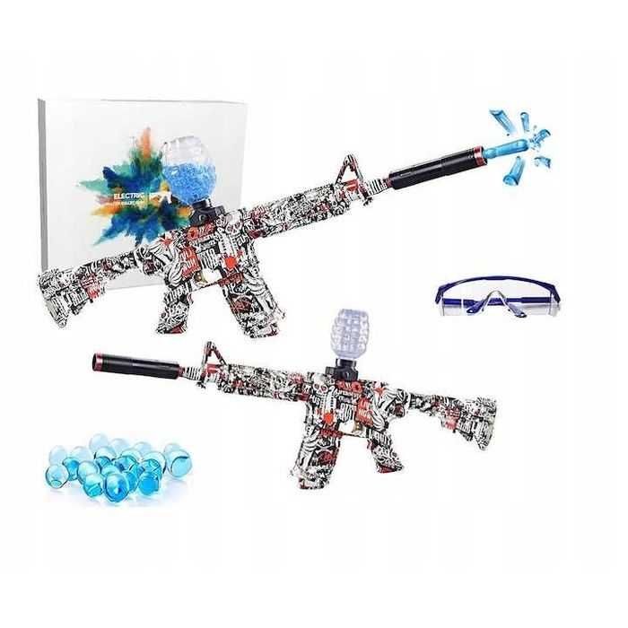 Pusca automata cu mingi gel, electrica, alb/rosu/negru, nouă