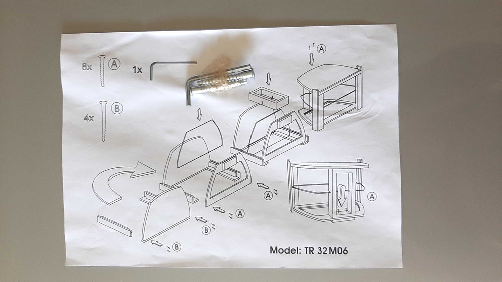 Suport (stand) TV Samsung, 3 etaje fixe, argintiu, lemn/sticla, nou
