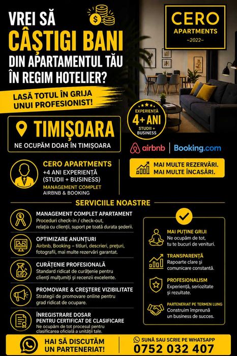 Administrare Apartamente Regim Hotelier (Airbnb/Booking)