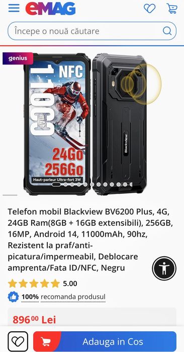BLACKVIEW BV6200 Plus Black 8+16/256 GB sigilat!