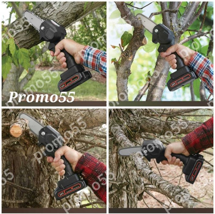 ПРОМО! Акумулаторен Мини Верижен Трион 4 Инча Две Батерии 24V в куфар