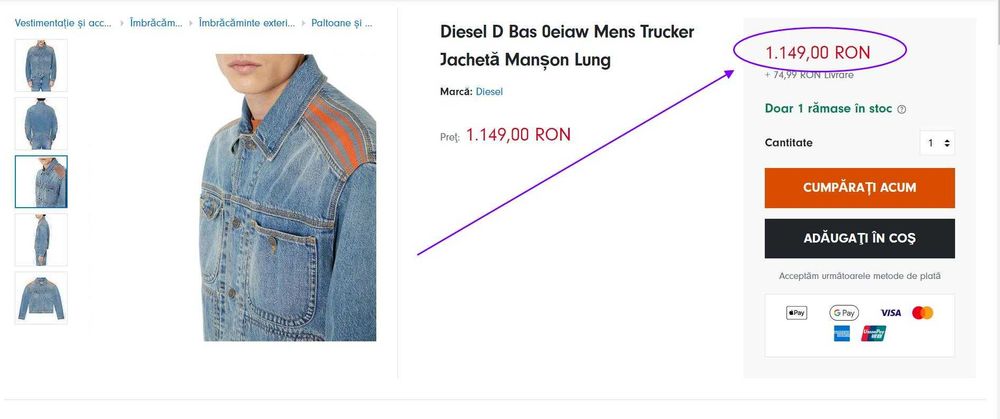 Jachetă de blugi Diesel, D Bas 0eiaw pentru bărbați (Super Pret).