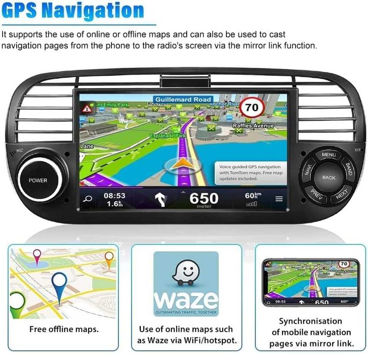 Мултимедия Двоен дин Android за FIAT 500 Андроид навигация плеър 2DIN