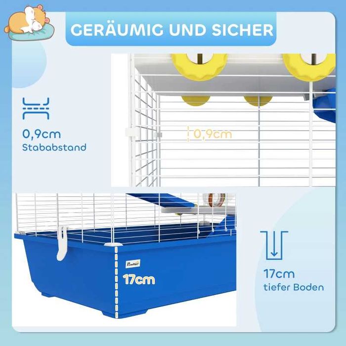 Клетка за хамстери PawHut с 4 нива,  с тунелна система, колиба, колело