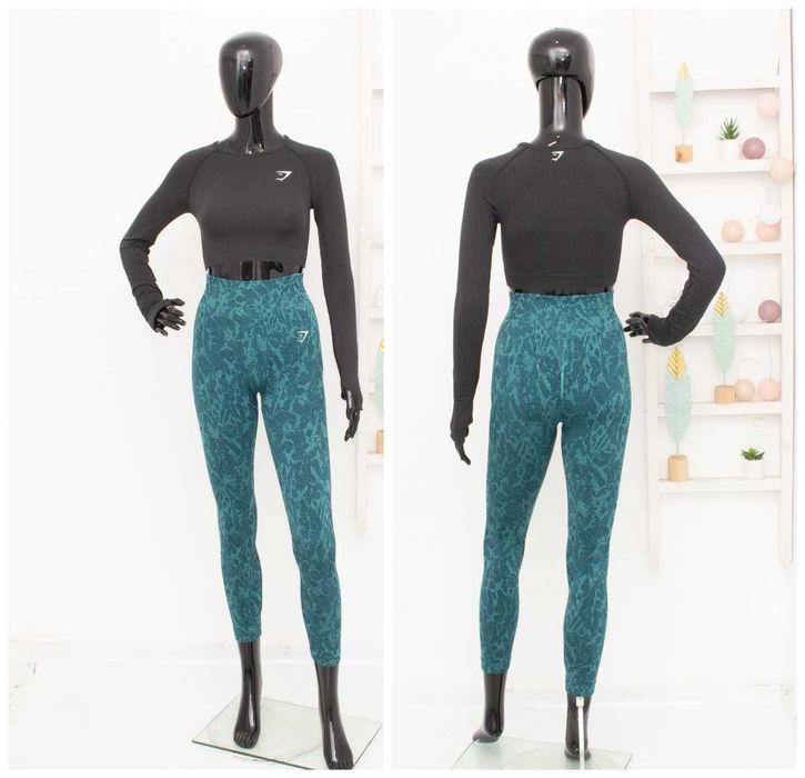 Gymshark дамски комплект кроп топ тъмно сив + клин за фитнес XS