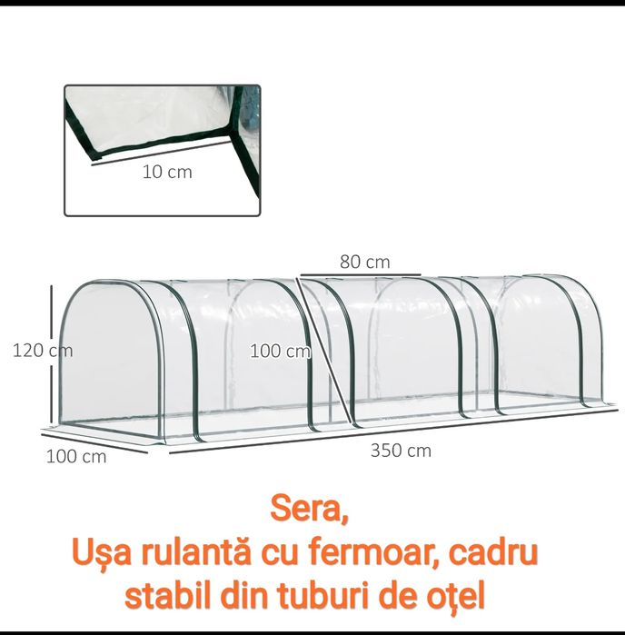 Sera cu usa, rama rece, otel, plastic 350 x 100 x 80 cm