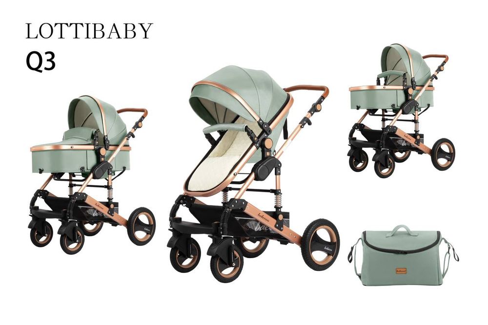 Коляска Lottibaby Q3 2-в-1 люлька + прогулочный блок