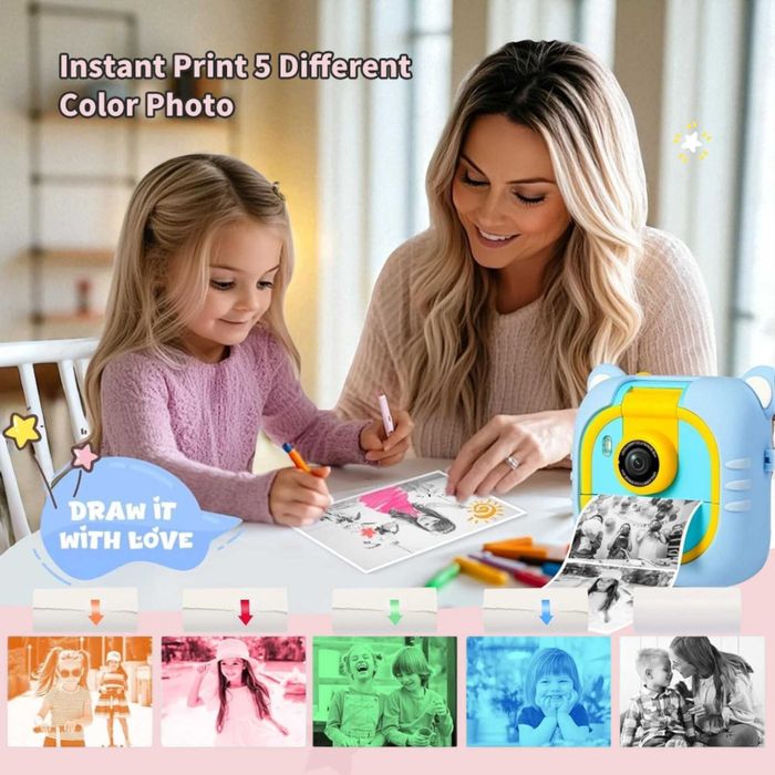 Детска камера с принтер 180° – Образователна камера за деца с игри