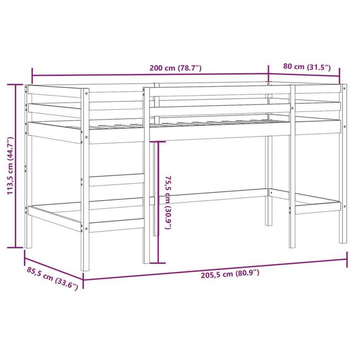 Pat supraetajat pentru copii cu scară 80x200 cm, lemn masiv de pin vidaXL