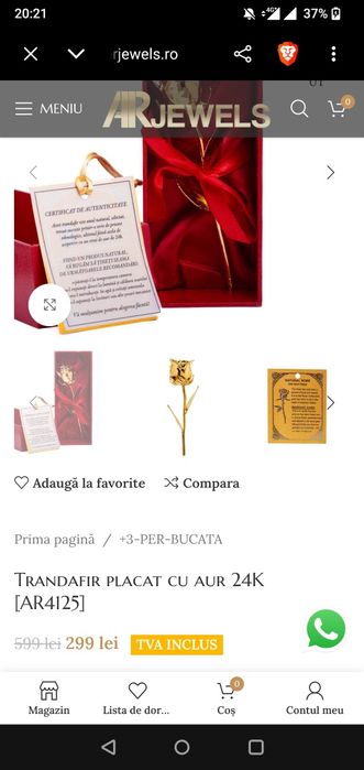 Trandafir natural lasat in aur de 24K. Un cadou  special, greu de egalat pentru o persoana foarte speciala.