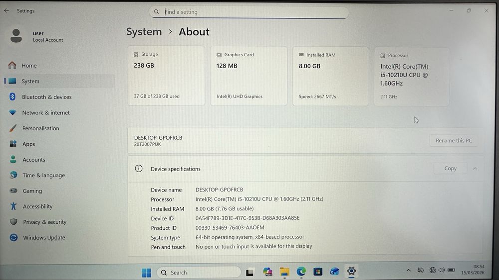 Лаптоп Lenovo ThinkPad X13 gen 1 Intel i5-10210u 8GB RAM 256GB SSD