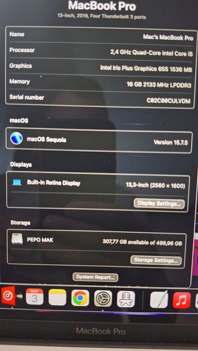 MAC Book PRO i5 РАМ 16 А1989 (2019)
