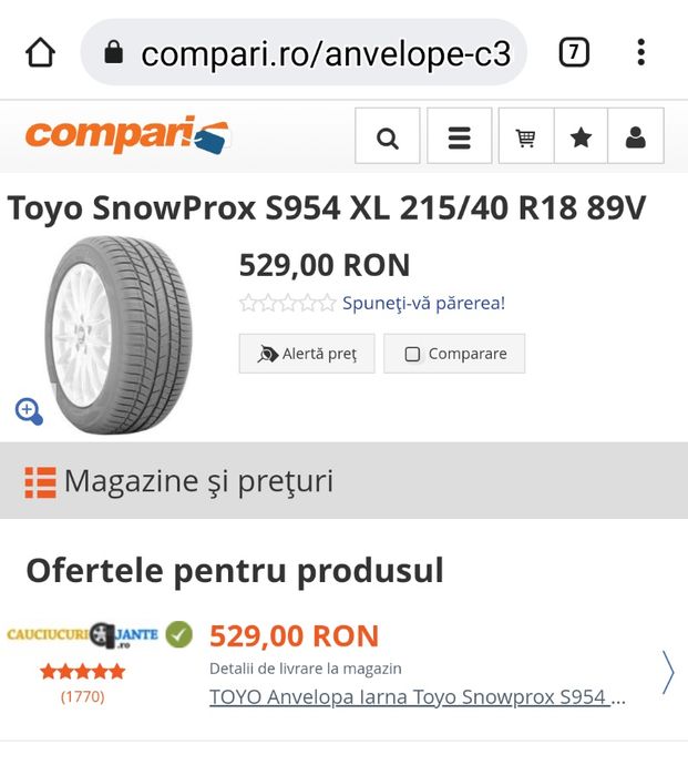 Anvelope  de iarna 215 40 R18 M+S Toyo profil ca Nou -7.8 mm