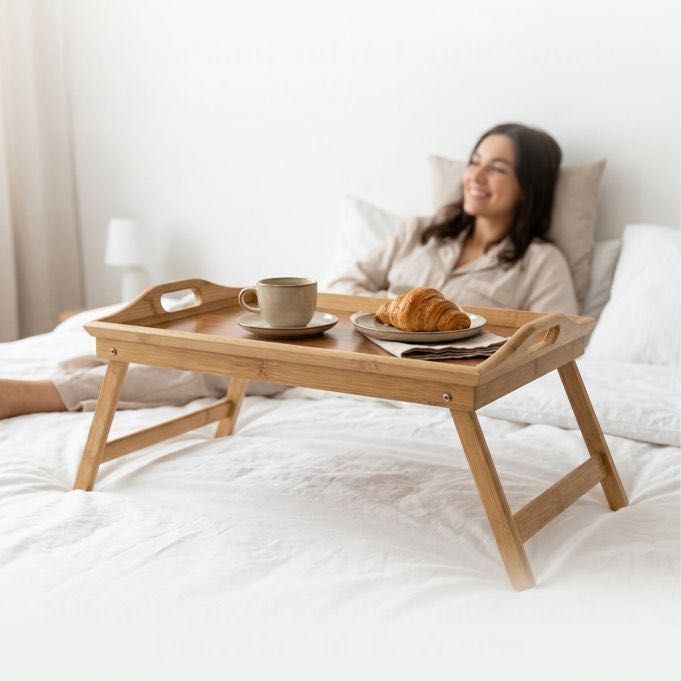 Поднос за сервиране, Бамбуков, сгъваем, размери 52 х 33 см, Relaxdays