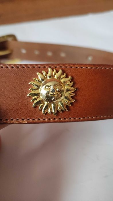 Кафяв колан от дебела естествена кожа с масивна метална тока