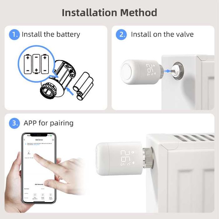 AVATTO TRV16 WiFi смарт термостатична радиаторна глава | Tuya
