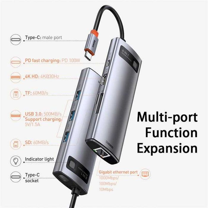 Baseus hub dok stantsiya 8in1