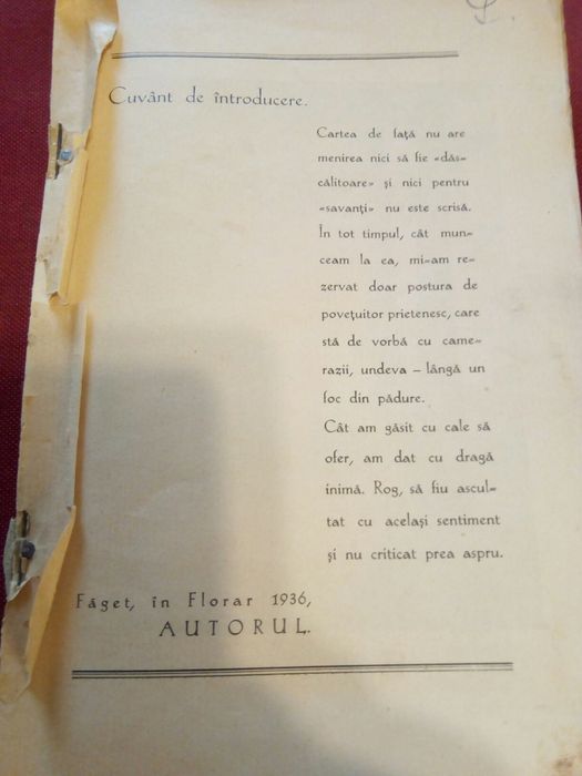 Carte veche ,,Despre vanatoare" C.A.V. Popescu 1936