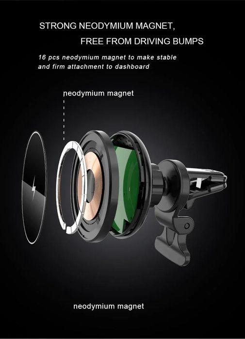Магнитна стойка за телефон с безжично зареждане 15W за автомобил Държа