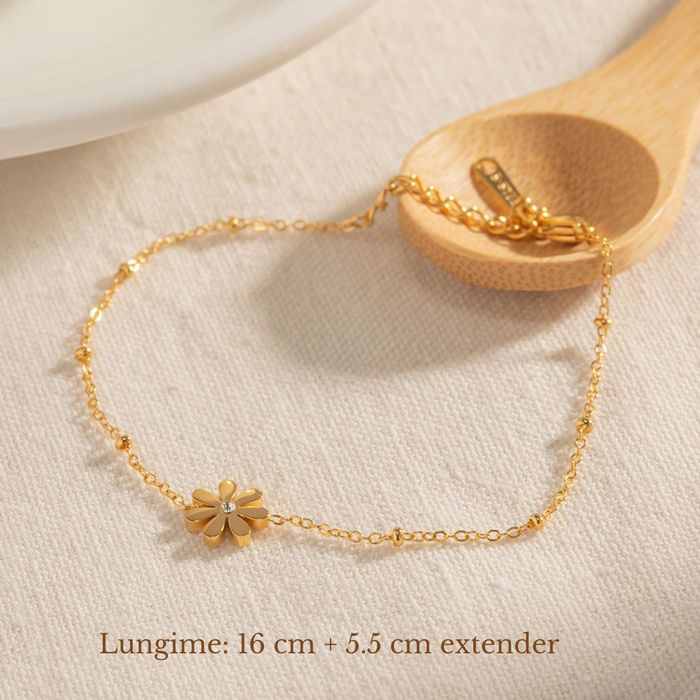 Bratara Premium Placata Aur 18K - Floricica cu Cristal, Set Cadou