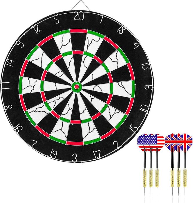 Set profesional darts 45 cm 6 sageti varf metalic 2 fete design clasic