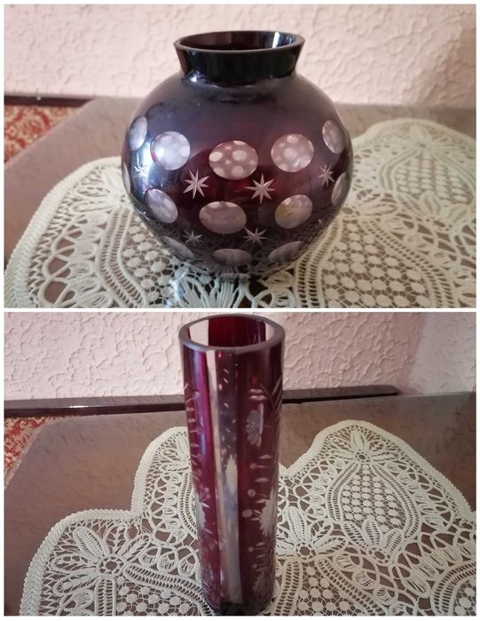 Obiecte din cristal rubin și alb made in RSR vintage