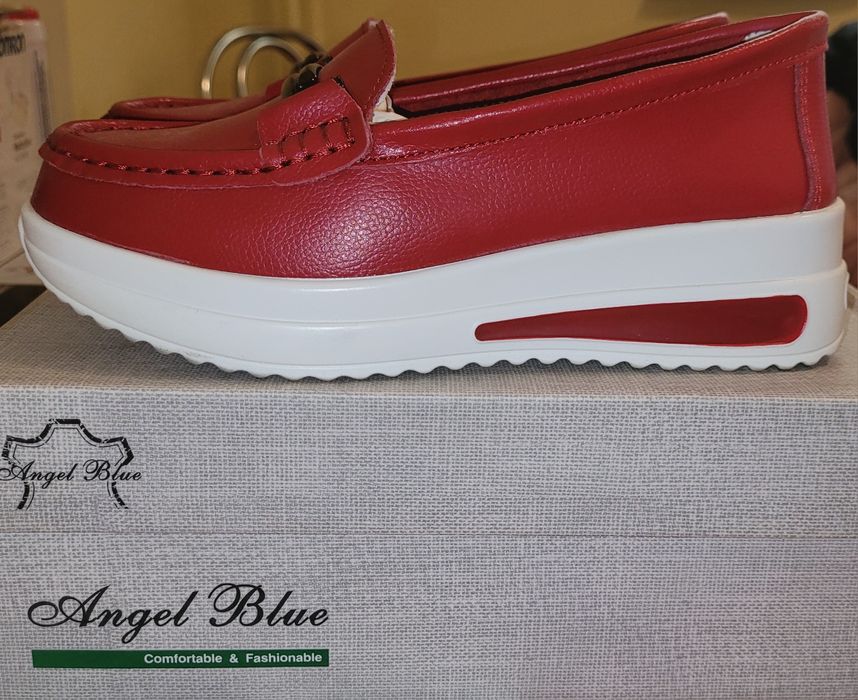 Pantofi rosu cu alb, piele naturala, mar. 36