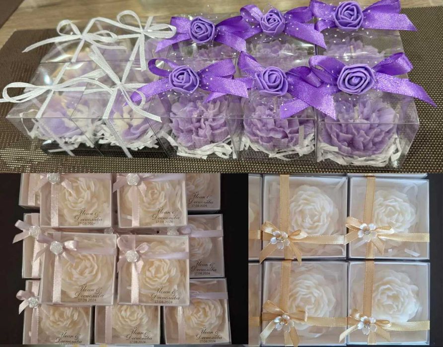 Подаръци за гости свещи божур за сватбa кръщениe рожден ден бал юбилей