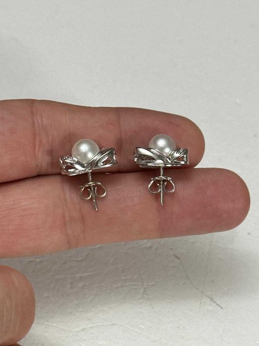 CERCEI AUR alb 18K + 6 Diamante + 2 Perle - 8g. - Deosebiti - De Firma !