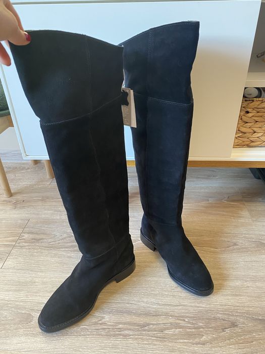 Ботуши до коляното естествен велур