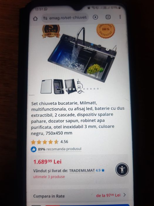 Chiuveta multifuncțională cu baterie și sifon incluse