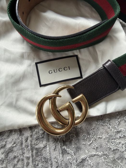 Колан от кожа и текстил GG - Gucci
