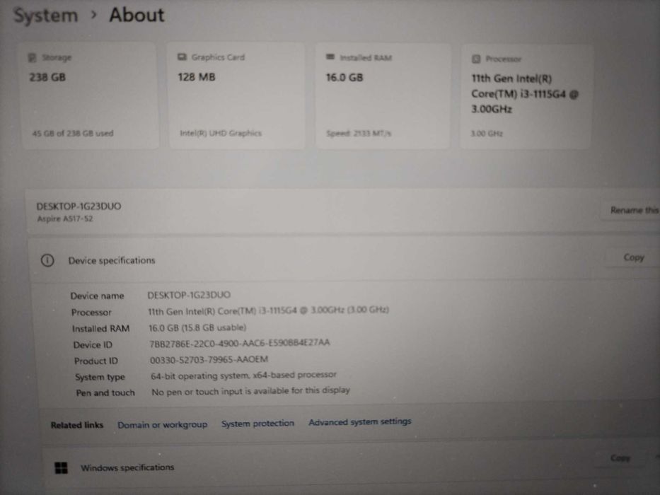 17.3", 16GB RAM, Core i3-1115G4, Acer Aspire 3 A317-53