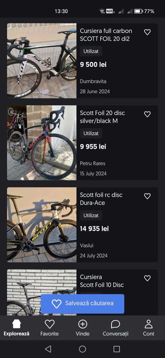 Bicicleta de strada Cursiera Scott FOIL F01 FL 1.0 Carbon 20 viteze schimb variante dar nu cu alte biciclete