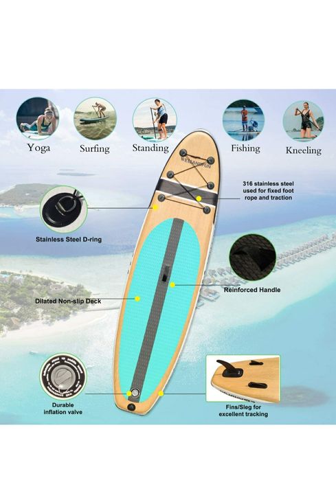 Placă gonflabilă de stand up paddle WelandFun, grosime de 6 inchi, cu