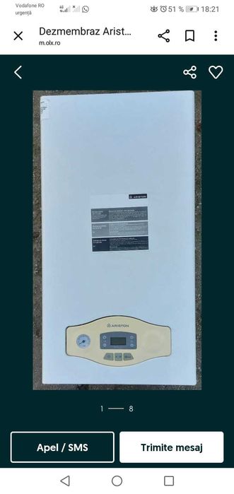 Centrală Ariston Egis Plus 24,uzată se vinde pentru piese de schimb sau reparare, pompa este defectă.