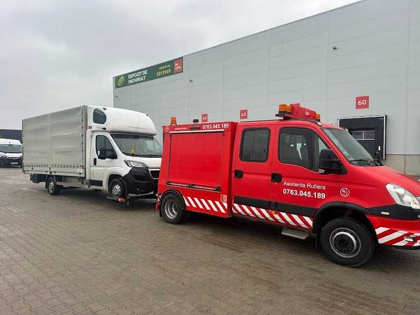 Tractari Auto Bucuresti Ilfov NON STOP 24/7 Platforma Transport Auto Asistenta Rutiera Dube Utilitare Microbuze Curent Baterie Extragere Carburant