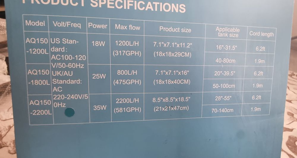 Филтър за аквариум AQ-150-2200L