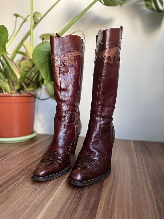 Cizme Piele Naturala Cowboy / Ciocate Vintage Western - Marimea 36