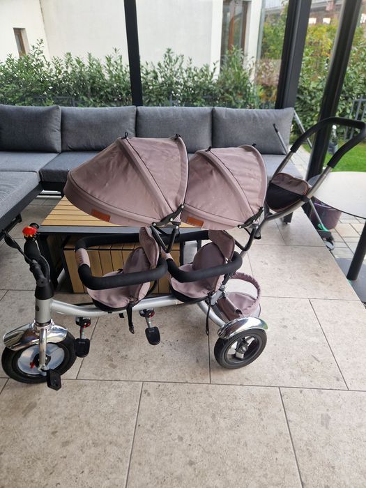 Tricicleta gemeni, tricicleta 2 copii, Chipolino 2Play, gri