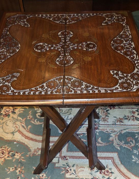 Masa Maroc sculptata manual in lemn trandafir, nserții bronz  pliabila