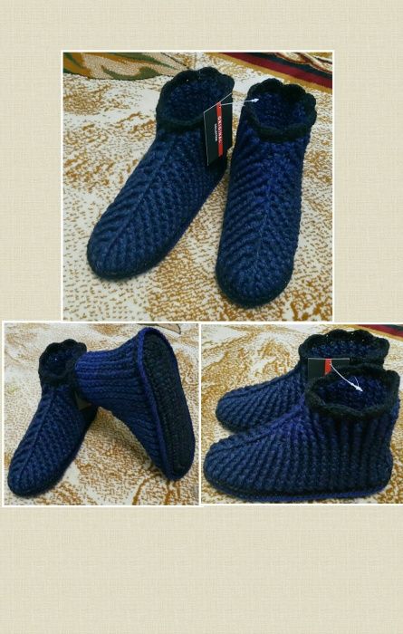 Вязаные домашние сапожки тёплые и удобные с синтепоном на подошве