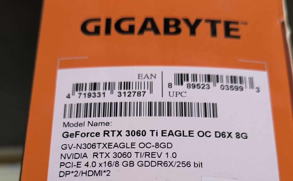 Видеокарта GIGABYTE EAGLE GeForce RTX 3060 Ti OC, D6X, 8G