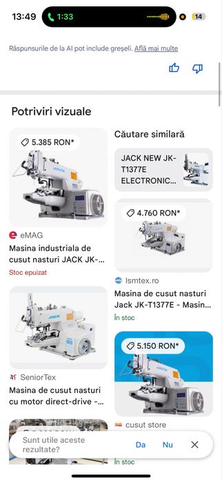 Masina de cusut nasturi industriala Jack JK-T1377E.