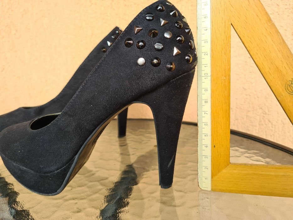 Pantofi negri imitatie piele intoarsa marimea 37 Deichman