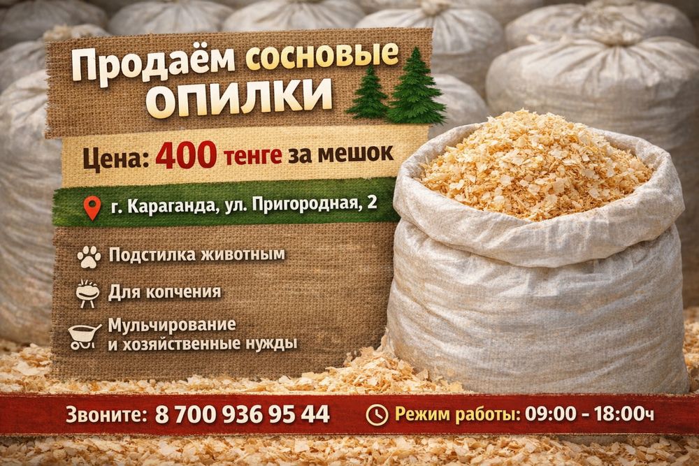 Продам опилки сосновые сухие 400 тенге мешок
