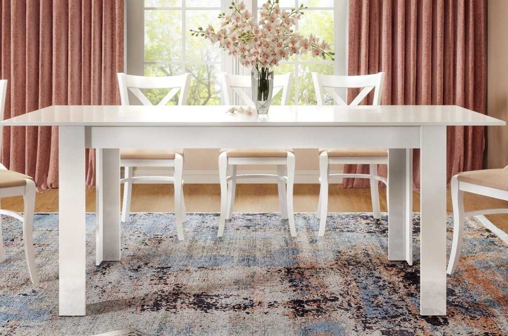 Голяма трапезна маса(разтегателна) бял гланц почти нова!!! Промоция!