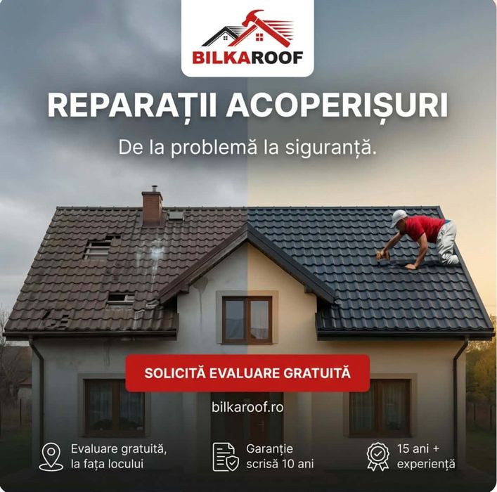 Reparații Acoperișuri & Mansardări | Tablă, Țiglă, Hidroizolații | Factură
