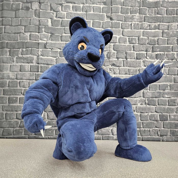 Costum Mascotă Panteră Albastră Musculoasă Profesională Handmade pentru Evenimente și Petreceri